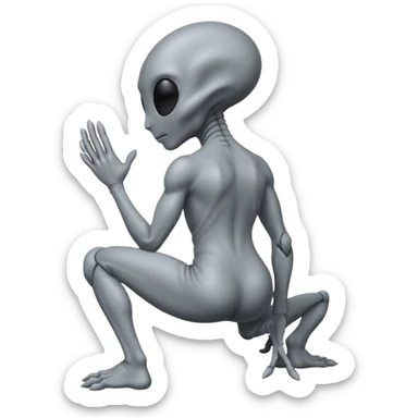 fullbody gray alienon kneeling BACKVIEW sticker