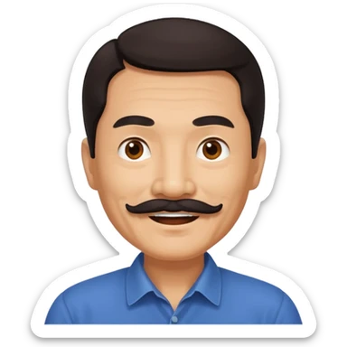 Older Chinese man with dark hair and full turn down mustache sticker