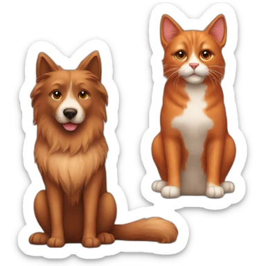 A brown furry dog and a red cat sitting sticker