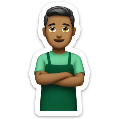 malay male starbucks barista with green apron sticker