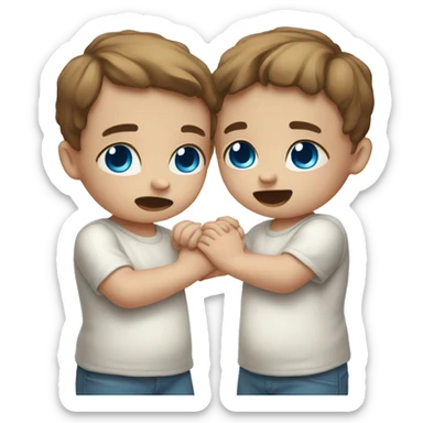two crying white babies holding hands brown hair blue eyes  sticker
