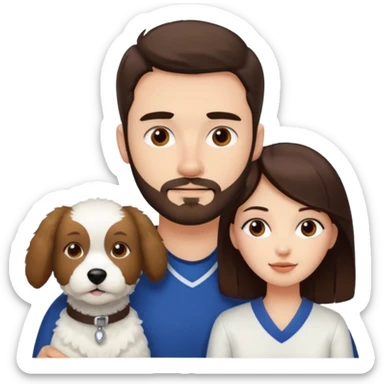 scottish man with stubble, brunette woman and one white fluffy dog sticker