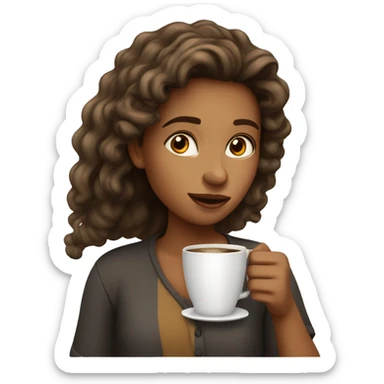 cury haired girl driking coffee sticker