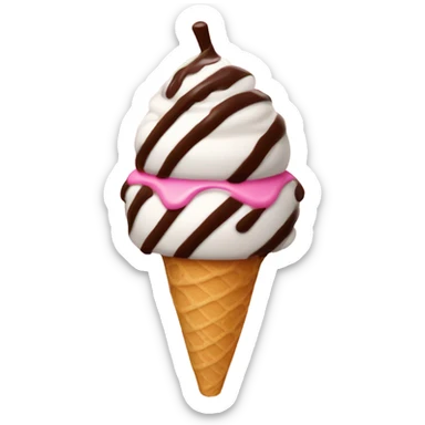 icecream with chocolate drizzle and a pink stripped straw right in the middle of it sticker