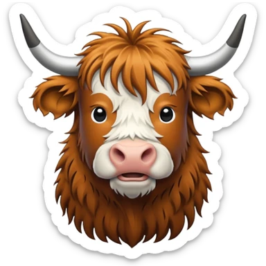 black and white line art highland cow sticker