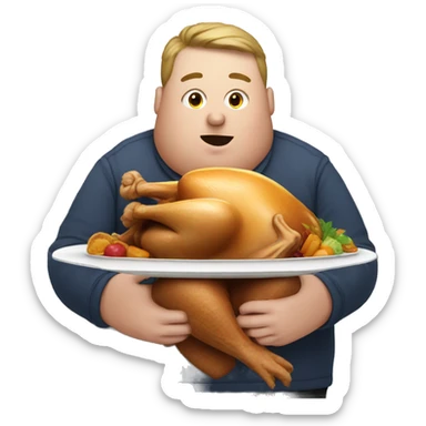 Obese white person eating  a turkey  sticker