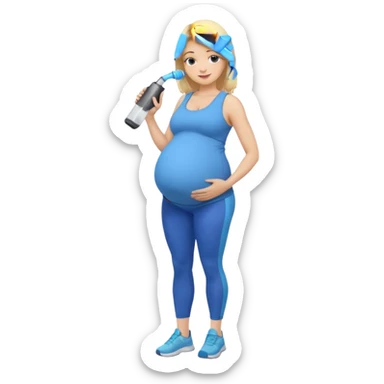 Woman blonde hair tank top blue leggings pregnant belly holding a pump bigger hips sticker