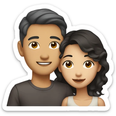 A half pale Asian man with short dark hair and amber eyes embracing and loving a half Asian woman with long wavy dark hair and dark hazel eyes. They love each other a lot And have good fashion taste. sticker