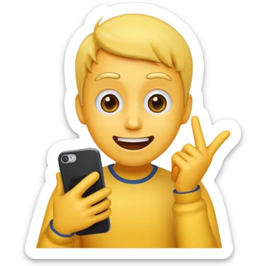 Emoji surprised while looking at his own phone sticker