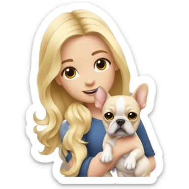 Cute blond girl holding a french bulldog sticker