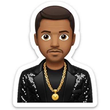 Keith Sweat (b.1961) with dark brown hair, black sequin jacket, black shirt with necklace sticker