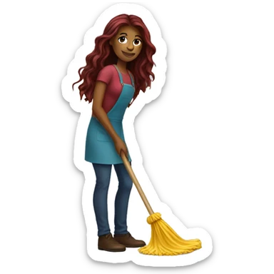 Beautiful burgundy long haired woman mopping the floor sticker