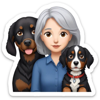 Gray hair Woman black lab and Bernese mountain dog  sticker