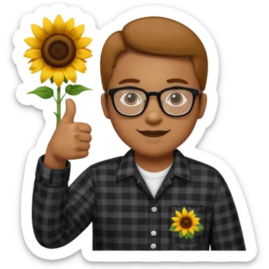 Make my biology teacher shes light brown, wears glasses, fat, all black flannel and sunflower shirt under and make her give 1 thumbs up sticker