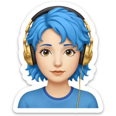 blue haired earringed heaphone wearing middle aged woman very very curly long haired sticker