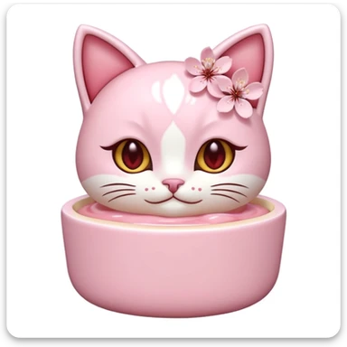 sakura pudding shaped like a cat with cherry blossom accent sticker