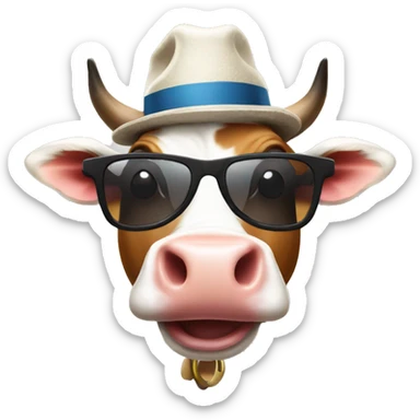 cow with sunglasses and a hat sticker