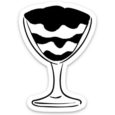 Tiramisu dessert in a glass dish with layers and cocoa powder on top sticker