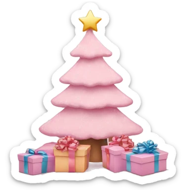 pastel pink christmas tree and some gift boxes sticker