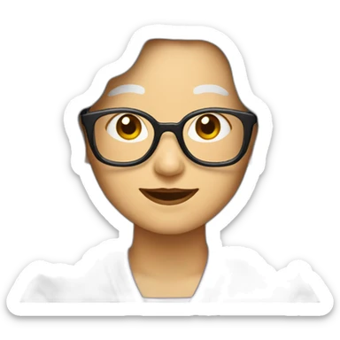 Chinese senior lady has long wavy hair wear glasses show appreciation sticker