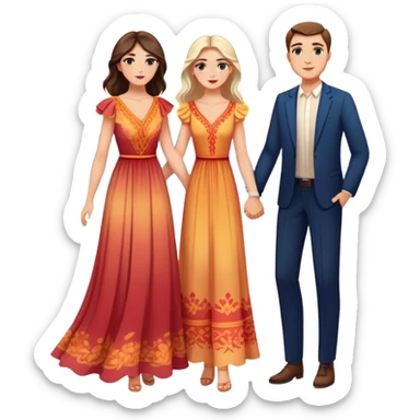 Elegant girl with a beautiful flowy dress and makeup and man together in Montenegro sunset holding hands  sticker