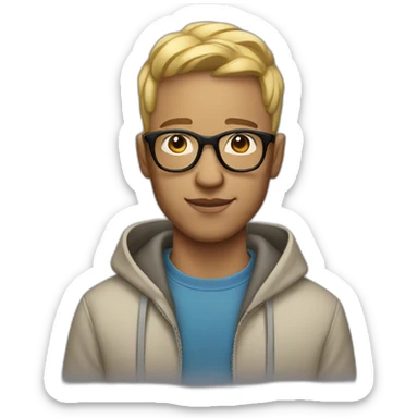 Man with light skin classic haircut and gay hoodie and glasses sticker
