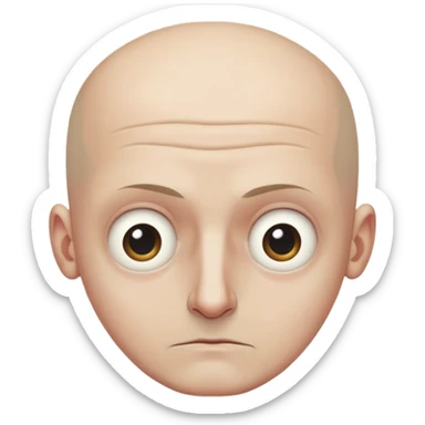 Steven Miller, bald, grim expression, narrow rectangular head, bottom lip sticking out, eyelids lower on the outside sticker