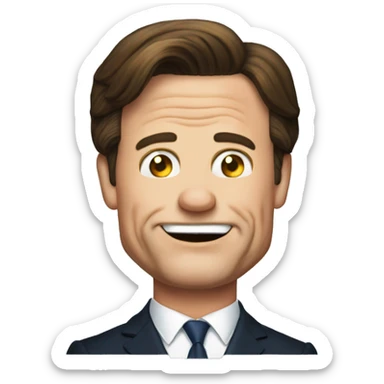 Prime minister Mark Rutte holding a bitcoin sticker