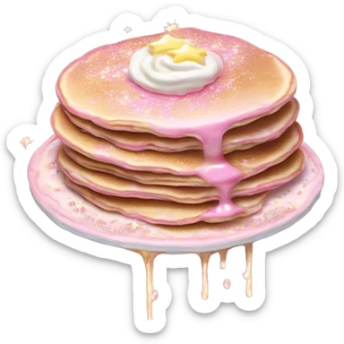 Pastel Pink Pancakes "A stack of pastel pink pancakes dripping with glowing syrup, topped with glittery whipped cream and tiny edible stars." sticker