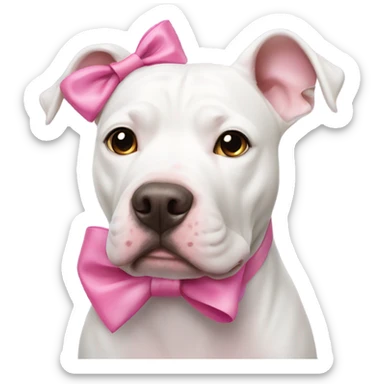 white pitbull dog with pink bow on ear sticker