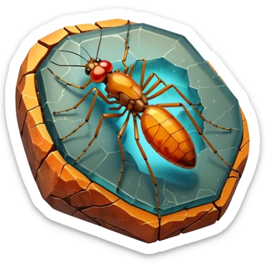 3D render of Amber Mosquito, embedded in a chunk of rough sedimentary rock, cracked stone texture, ancient fossil aesthetic, trapped inside a glowing translucent orange amber gem, matte dry finish, Apple emoji style, isolated on white background --v 6.0 sticker