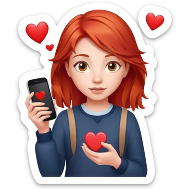 student girl with red hair with iphone and like hearts    sticker