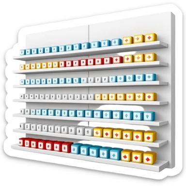 "Minimalist Japanese retail shelf display, products aligned identically across horizontal rows, vertically varied by type, clean spacing, precise symmetry, soft neutral lighting, aesthetic composition, highly organized, front-facing packages, ultra-detailed." sticker