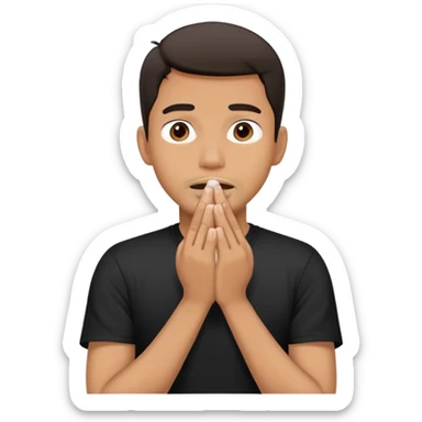 A man in a black t-shirt covering his mouth with his hands sticker