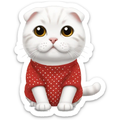 white Scottish fold with a red polka dot jumper sticker