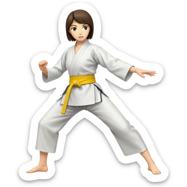 Brunette woman wearing yellow belt doing aikido  sticker