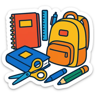 school supplies, colorful, playful style sticker