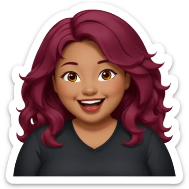 Plus size red hair brown face small eyes long hair Asian eyes small eyes wavy hair eye lashes burgundy hair black shirt laughing  sticker