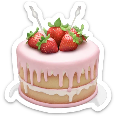 Light Pink strawberries and cream birthday cake  sticker