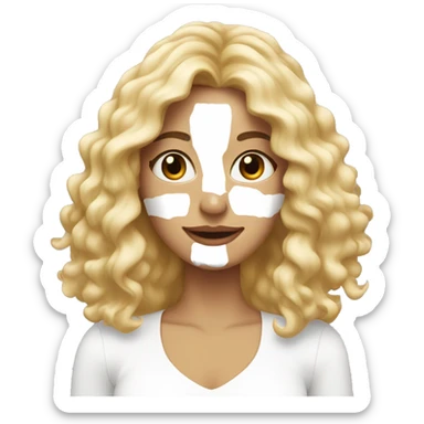 A woman with long curled blonde hair with white skincare cream on her face  sticker