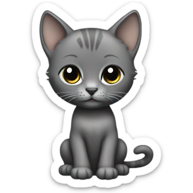 full body grey and black baby skinny cat sticker