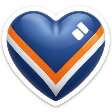 Glossy, sporty dark blue heart with diagonal white and orange athletic stripes going down one side sticker