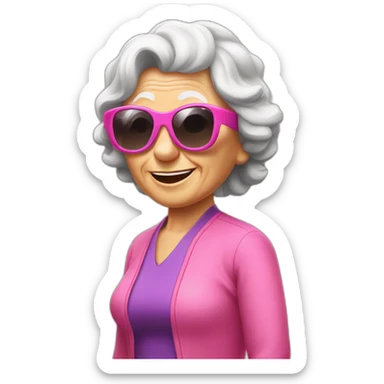 Curling old lady doing gymnastics with pink sunglasses sticker