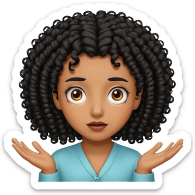 brown skin black curly head with lashes shrugging  sticker