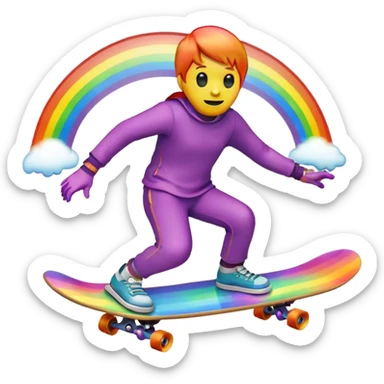 ghost emoji skate boarding under a rainbow  sticker