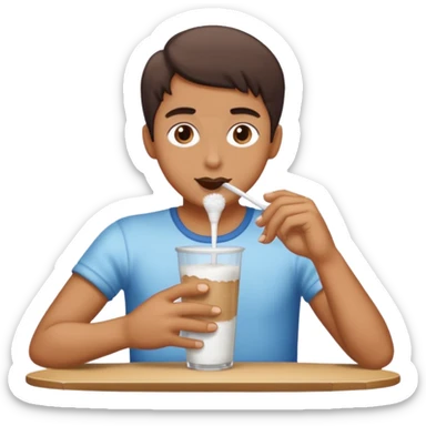 Person drinking powdered sugar through a short straw off a table  sticker