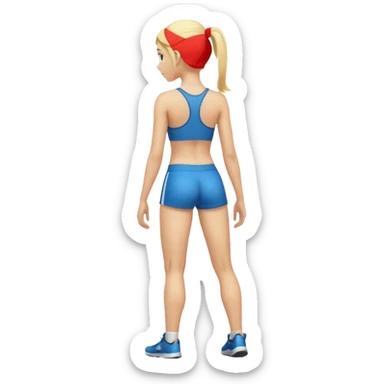 sporty blonde woman cartoon emoji style without cloths back view sticker