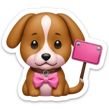 Un cane con un fiocco rosa in testa che tiene sulle zampe un cartello con scritto : “condividi il canale!” sticker