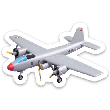 3D cartoon style bomber airplane, fun design, platinum gray color, childlike proportions sticker