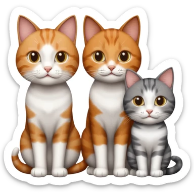 3 different coloured tiny short haired cats, including a dark grey and white cat, a ginger and white and a brown tabby and white sticker
